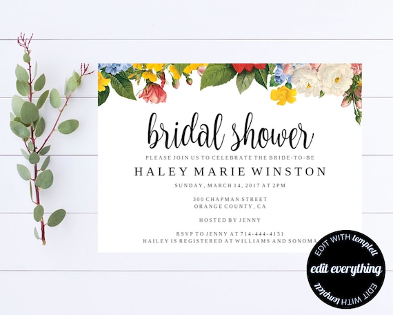 Bridal Shower Invitation - Floral Bridal Shower Invite - Printable Invite Wedding Shower - Printable Bridal Invitation - Floral Invitation