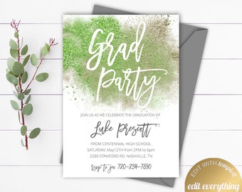Plantilla editable de invitación a la fiesta de graduación Plantilla de invitación a la fiesta de graduación Invitación imprimible a la fiesta de graduación Anuncio de graduación de personas mayores