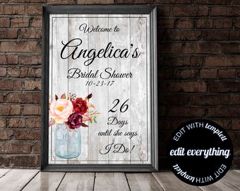 Floral Bridal Shower welcome Sign - Bridal Shower Welcome Sign - Floral Bridal Shower Decor - Bridal Welcome Sign - Printable Welcome Sign