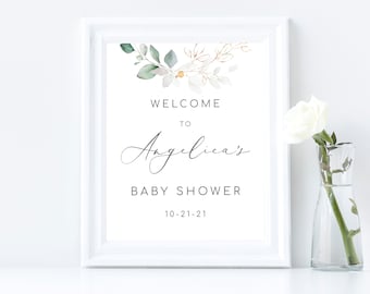 Editable Eucalyptus Baby Shower Welcome Sign Template Baby Welcome Sign Greenery Baby Shower Welcome Shower Sign Printable Welcome Sign