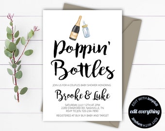 Champagne Poppin' Bottles Couples Baby Shower Invitation Poppin Bottles Co-ed Baby Shower Invitation Poppin Bottles Baby Shower Invitation