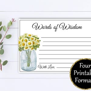 Words of Wisdom Bridal Shower cards - Words of Wisdom Cards - Advice Cards - Baby Shower Games - Printable Words of Wisdom Baby Shower Cards