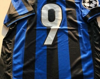 maillot vintage Inter Milan, maillot à manches courtes Ronaldo #9, maillot rétro à manches courtes Inter Milan, maillot de football vintage, maillot vintage