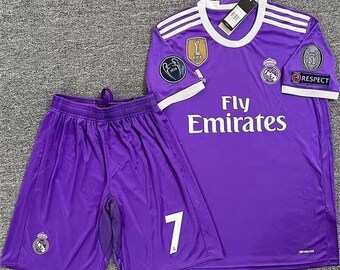 Maillot rétro du Real Madrid saison 2016-2017 Maillot extérieur du Real Madrid, Maillot rétro Ronaldo n ° 7, Ensemble de maillot de football à manches courtes de la Ligue des Champions