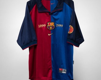 vintage rétro Rétro Barcelone Jersey , Maillot de football rétro , Barcelone 100e anniversaire Jersey Retro Barca Home 1999-2000 Retro Jersey