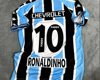 maillot Gremio vintage, maillot à manches courtes #10 Ronaldinho, maillot court rétro Gremio, maillot de football vintage, maillot vintage, maillot de football