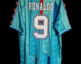 Retro-Fußball-Set, Vintage, Barcelona 1996/1997, Auswärtstrikot, Trikot, Camiseta Maglia Calcio, Top Ronaldo R9, Guardiola Stoichkov Figo