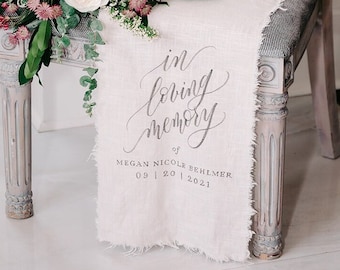 Memorial Chair Sign / calligraphy fabric banner / custom, hand-lettered remembrance for wedding / sympathy gift