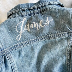 Hand-Painted Baby Jean Jacket Calligraphy, Personalized Denim Jacket for Toddlers and Babies, Custom, Personalization image 3