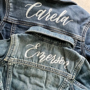 Hand-Painted Baby Jean Jacket Calligraphy, Personalized Denim Jacket for Toddlers and Babies, Custom, Personalization image 4