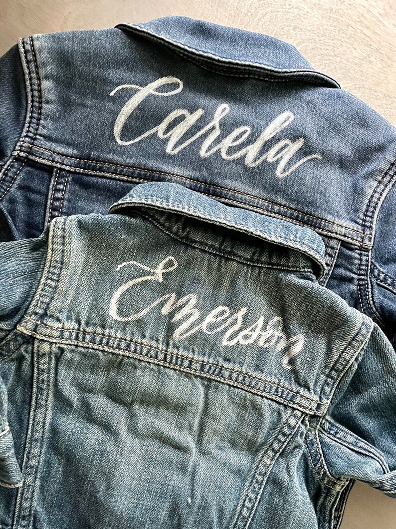 Hand-Painted Baby Jean Jacket Calligraphy, Personalized Denim Jacket for Toddlers and Babies, Custom, Personalization image 4