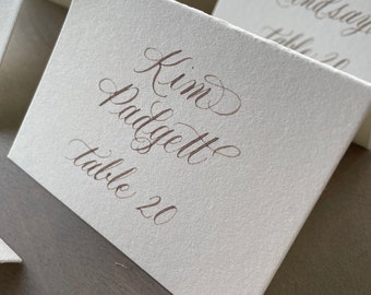 Calligraphy Place Cards, Tented // handwritten name cards, escort cards for wedding, shower, events, brunch, luncheon, dinner placecards