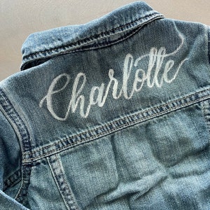 Hand-Painted Baby Jean Jacket Calligraphy, Personalized Denim Jacket for Toddlers and Babies, Custom, Personalization image 5
