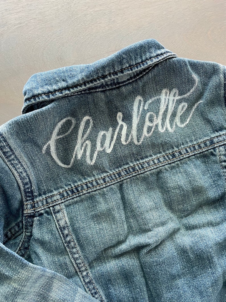 Hand-Painted Baby Jean Jacket Calligraphy, Personalized Denim Jacket for Toddlers and Babies, Custom, Personalization image 5