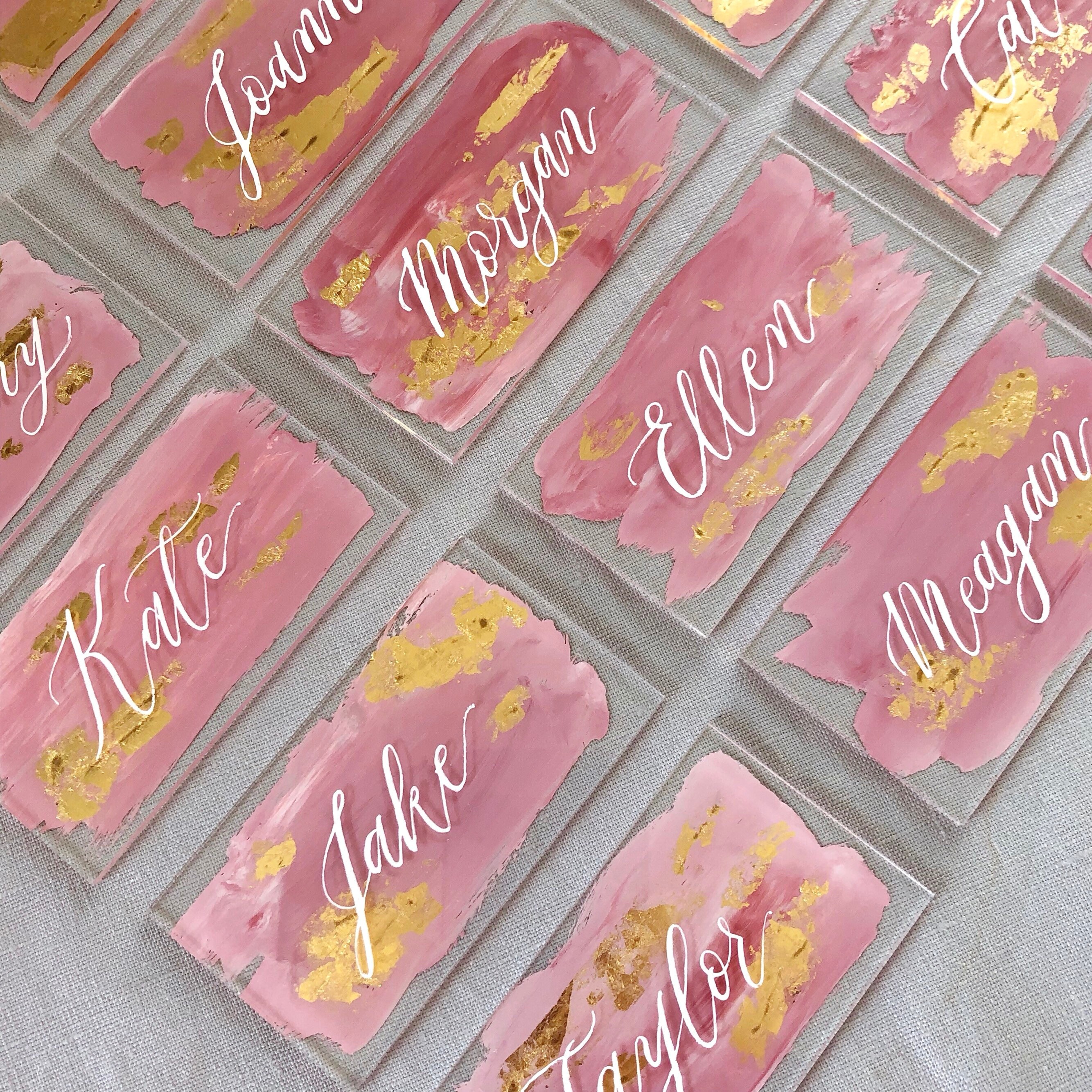 Acrylic Place Cards Handwritten Calligraphy With Painted Etsy