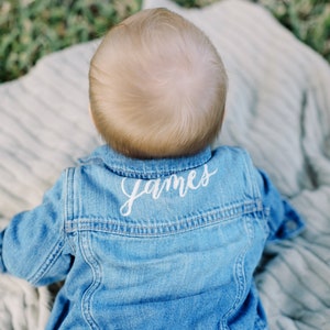 Hand-Painted Baby Jean Jacket Calligraphy, Personalized Denim Jacket for Toddlers and Babies, Custom, Personalization image 6