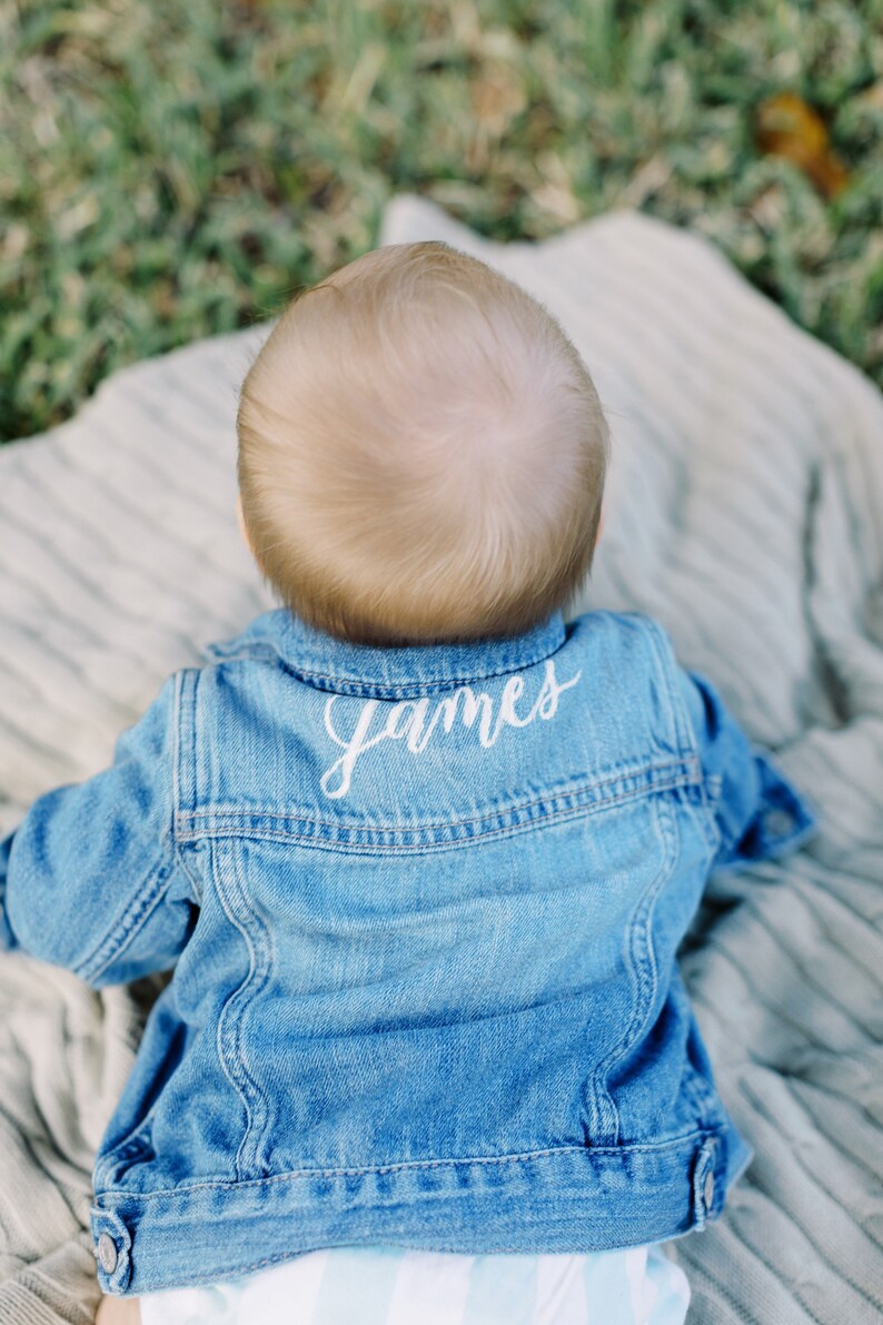 Hand-Painted Baby Jean Jacket Calligraphy, Personalized Denim Jacket for Toddlers and Babies, Custom, Personalization image 6