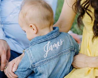 Hand-Painted Baby Jean Jacket Calligraphy, Personalized Denim Jacket for Toddlers and Babies, Custom, Personalization