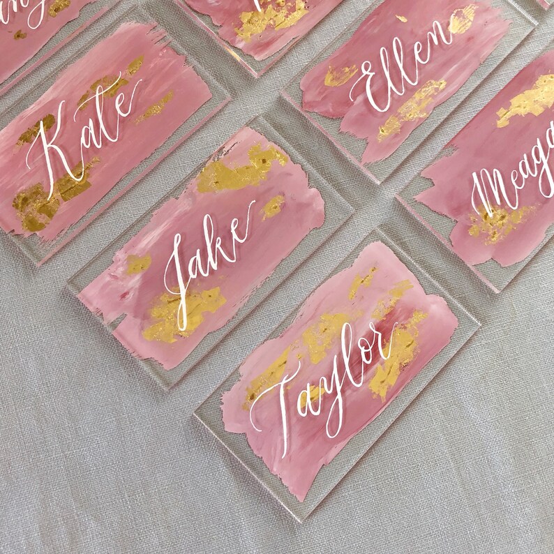 Acrylic Place Cards Handwritten Calligraphy with Painted Etsy