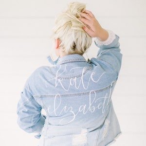 Hand-Painted Jean Jacket Calligraphy, Personalized Denim Jacket, Custom, Personalization