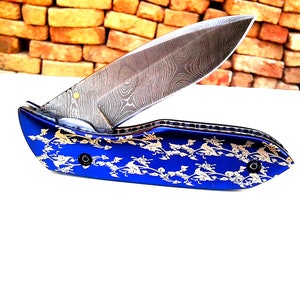 Damascus Pocket knife, Folding Knife, Every Day Carry Knife , Damascus Knives, Best Gift For Him, Engraved Handle Handmade Knife for Men USA
