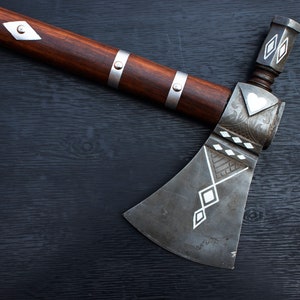 Viking Forged, Camping Axe, Hatchet Axe with Ash Wood Shaft, Personalized Wedding Anniversary Gifts For Husband, Gift for Him Vikings Axes