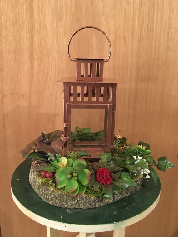 Copper Lantern Real Tree Stump Succulent Themed Table Topper Etsy