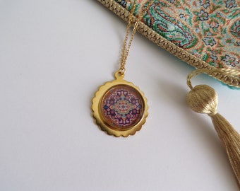 Persian Style Brass Flower Necklace with Resin Stainless Steel Chain Made in Canada