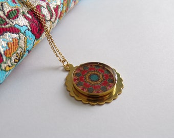 Brass Flower Necklace with Resin Floral Pattern Handmade Jewelry