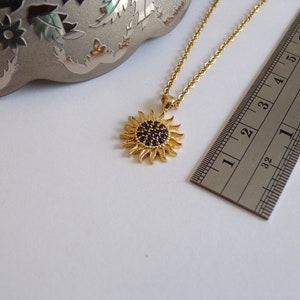 Golden Sunburst Necklace with Black Zircon Stones Dainty Jewelry image 5