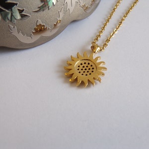 Golden Sunburst Necklace with Black Zircon Stones Dainty Jewelry image 3