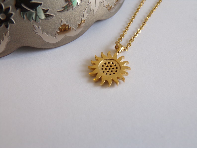 Golden Sunburst Necklace with Black Zircon Stones Dainty Jewelry image 3