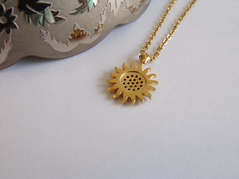 Golden Sunburst Necklace with Black Zircon Stones Dainty Jewelry image 8