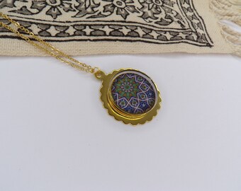 Persian Style Brass Flower Necklace with Resin Stainless Steel Chain Made in Canada