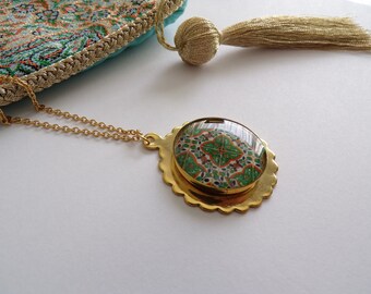 Persian Style Brass Flower Necklace with Resin Stainless Steel Chain Made in Canada