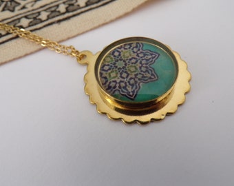 Persian Style Brass Flower Necklace with Resin Stainless Steel Chain Made in Canada