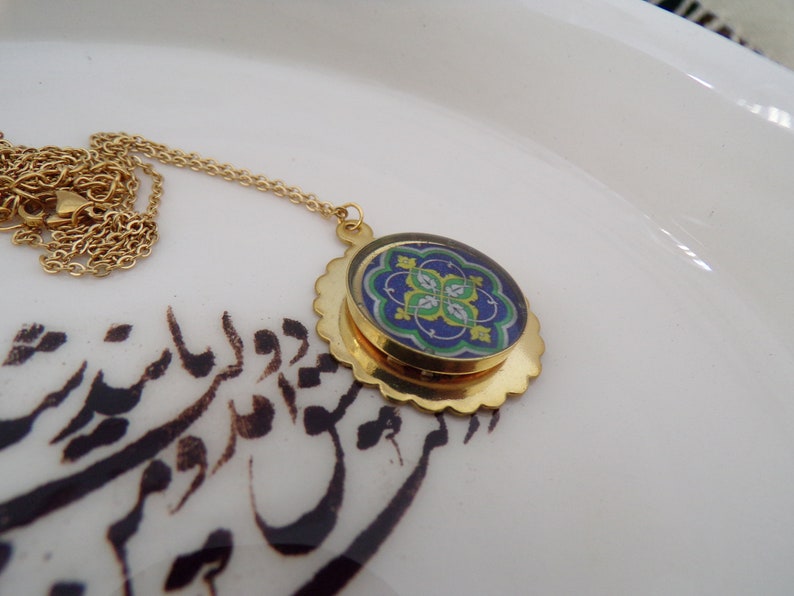 Persian Style Brass Flower Necklace with Resin Stainless Steel Chain Made in Canada image 4