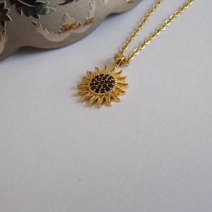 Golden Sunburst Necklace with Black Zircon Stones Dainty Jewelry image 6
