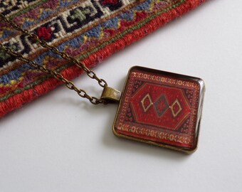 Antique Bronze Necklace Turkmen Carpet Pattern Vintage Style Jewelry Made in Canada