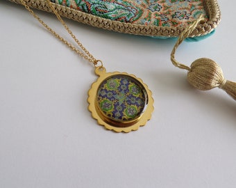 Persian Style Brass Flower Necklace with Resin Stainless Steel Chain Made in Canada