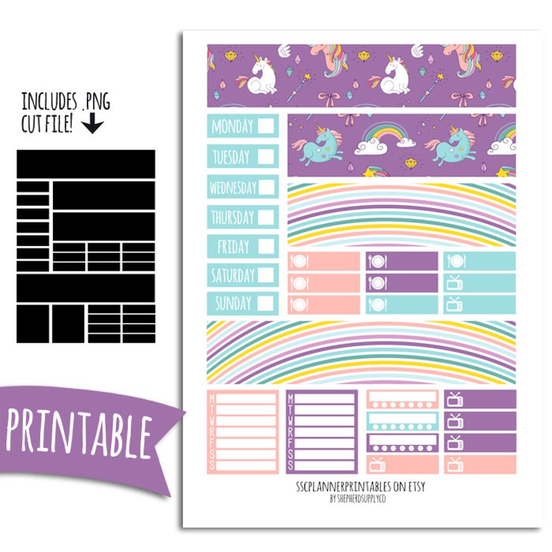 unicorn magic printable planner stickers for erin condren etsy