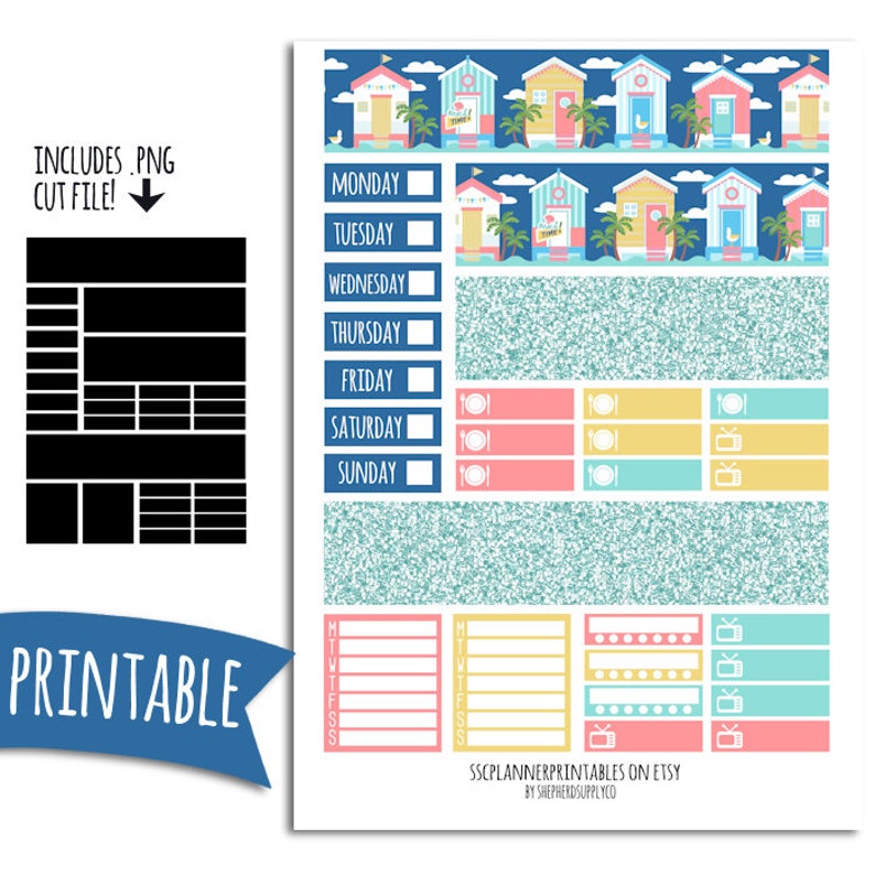 at the beach printable planner stickers for erin condren