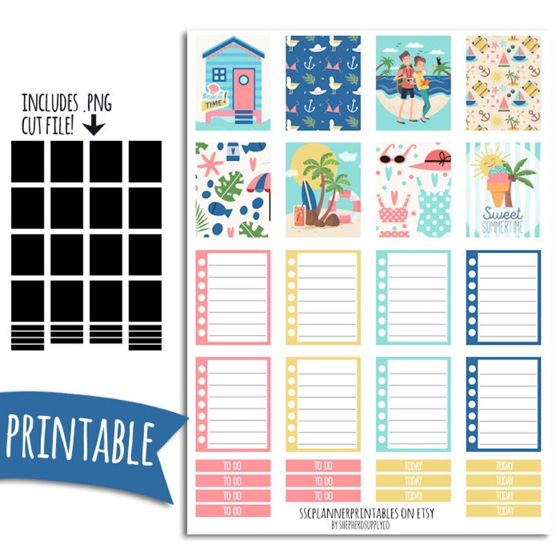 at the beach printable planner stickers for erin condren