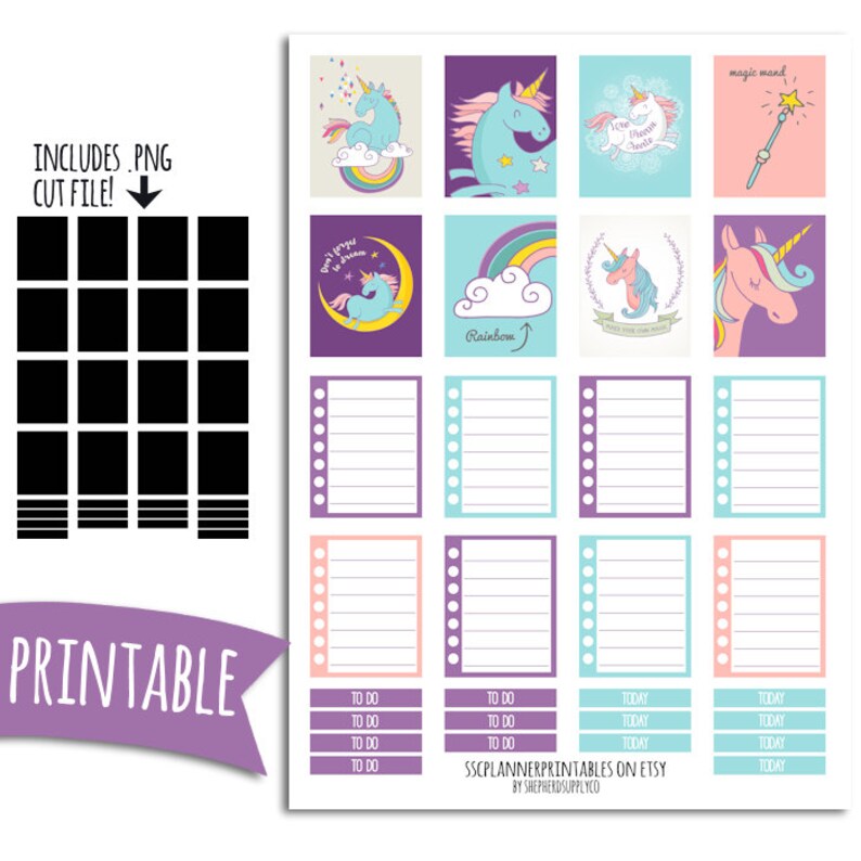 unicorn magic printable planner stickers for erin condren