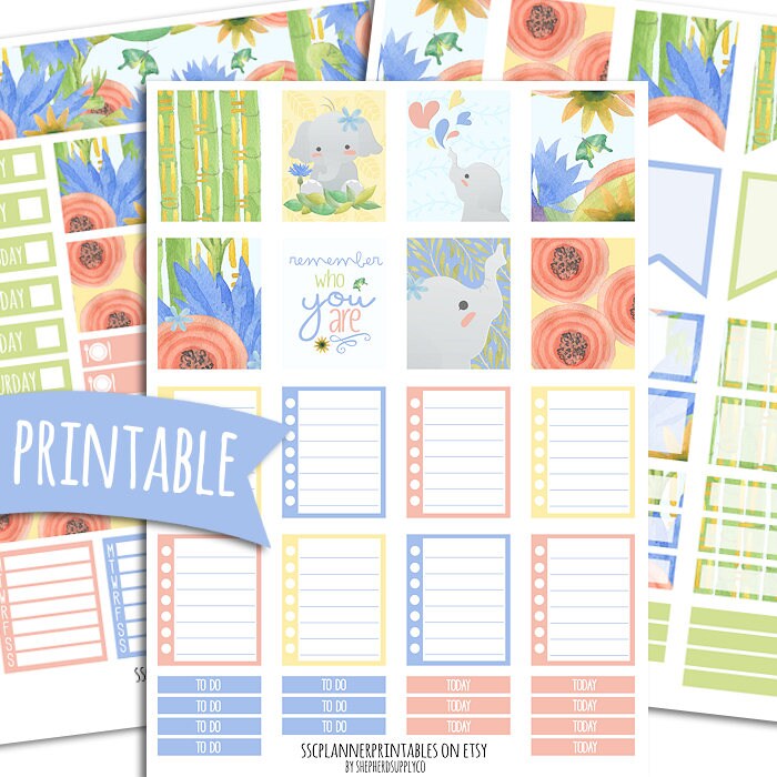 Elephant PRINTABLE Planner Stickers for Erin Condren Vertical Etsy