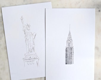 Postales con dibujos originales de Nueva York (paquete de 6)