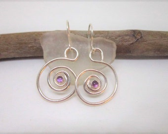 Petite Purple AMETHYSTS Set in STERLING SILVER Earrings