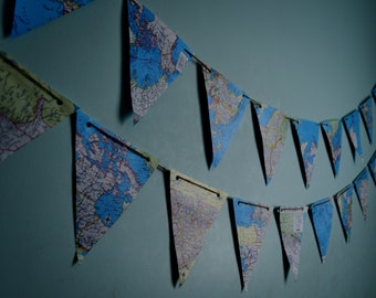Set of 2 Vintage MAP Buntings Vintage Map Garland Traveler Bunting Adventure Banner Wedding Decor Photoshoot Decor Nursery Room Decor