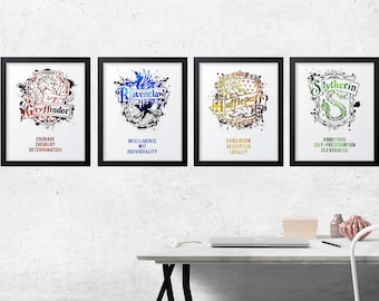 Harry Potter House Traits Set, Posters, Print,Art,Gift,Gryffindor,Hufflepuff,Ravenclaw, Slytherin,Wizard,Witch, Decor, Snape, Always,Nursery