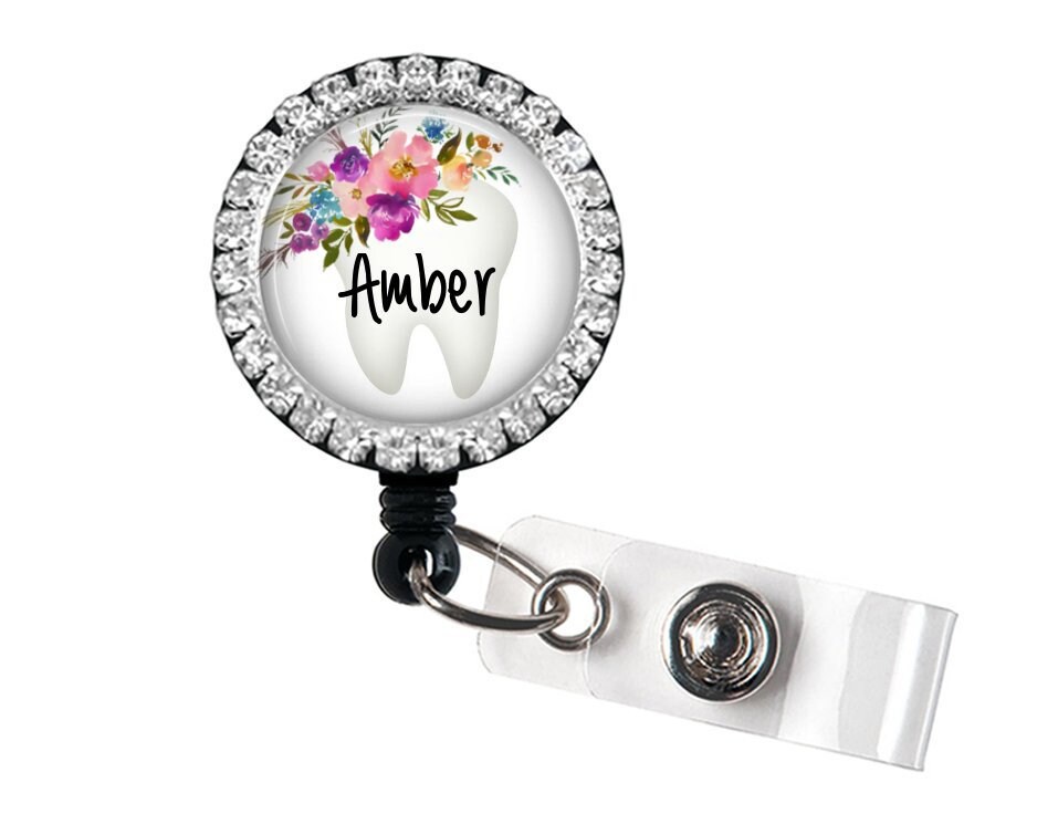 Dental ID badge reel Dental Hygienist badge holder tooth Etsy